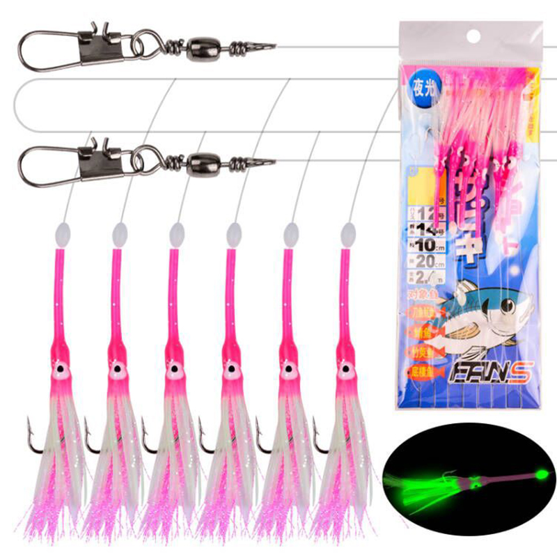 Furoshiki - 6-Hooks Luminous Octopus Mackerel Feathers Sabiki